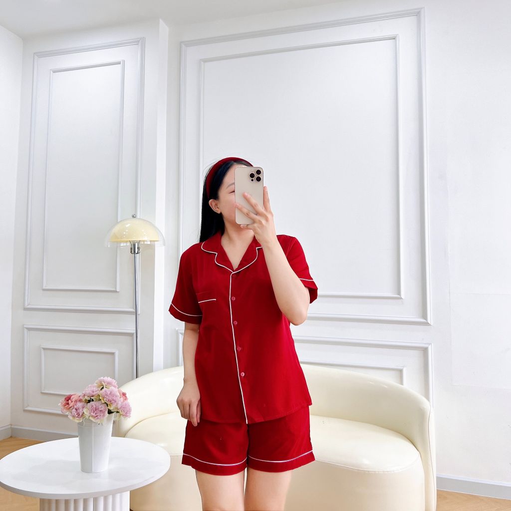 Đồ bộ mặc nhà, đồ ngủ, Pijama nữ Lụa Mango Satino màu trơn TNQN - Wine Red