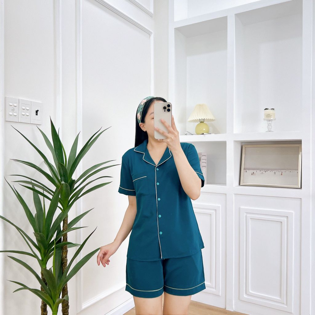 Đồ bộ mặc nhà, đồ ngủ, Pijama nữ Lụa TNQN màu trơn Satino - Mallard Green