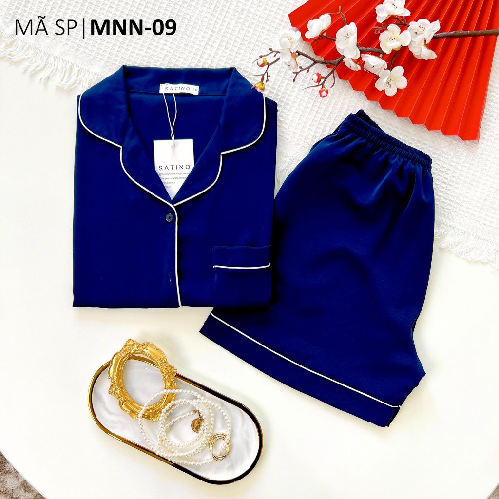 Đồ bộ mặc nhà, đồ ngủ, Pijama nữ Lụa mango Satino màu trơn TNQN - Dark Blue