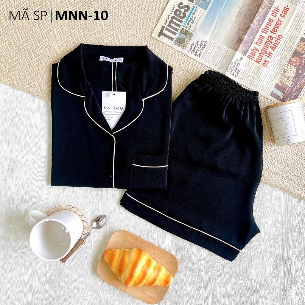 Đồ bộ mặc nhà, đồ ngủ, Pijama nữ Lụa màu trơn TNQN Satino - Black