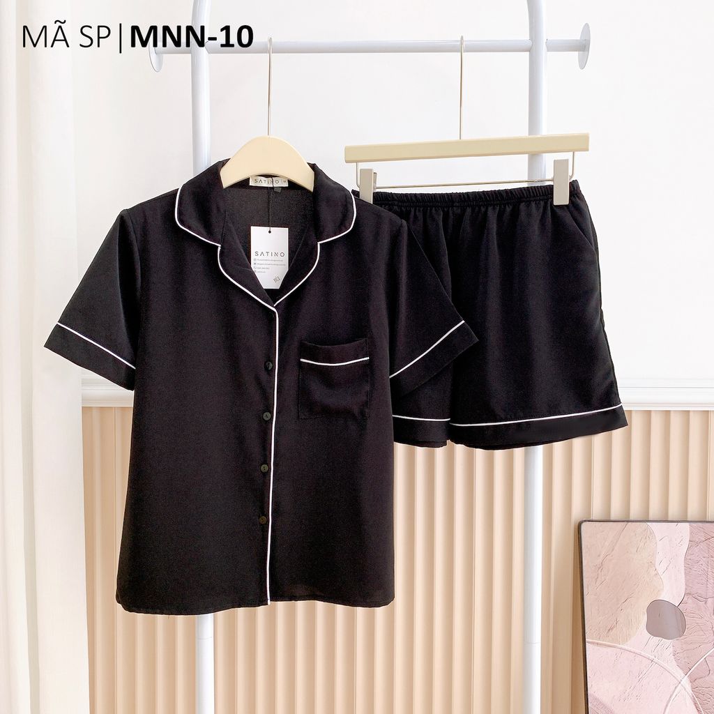 Đồ bộ mặc nhà, đồ ngủ, Pijama nữ Lụa màu trơn TNQN Satino - Black