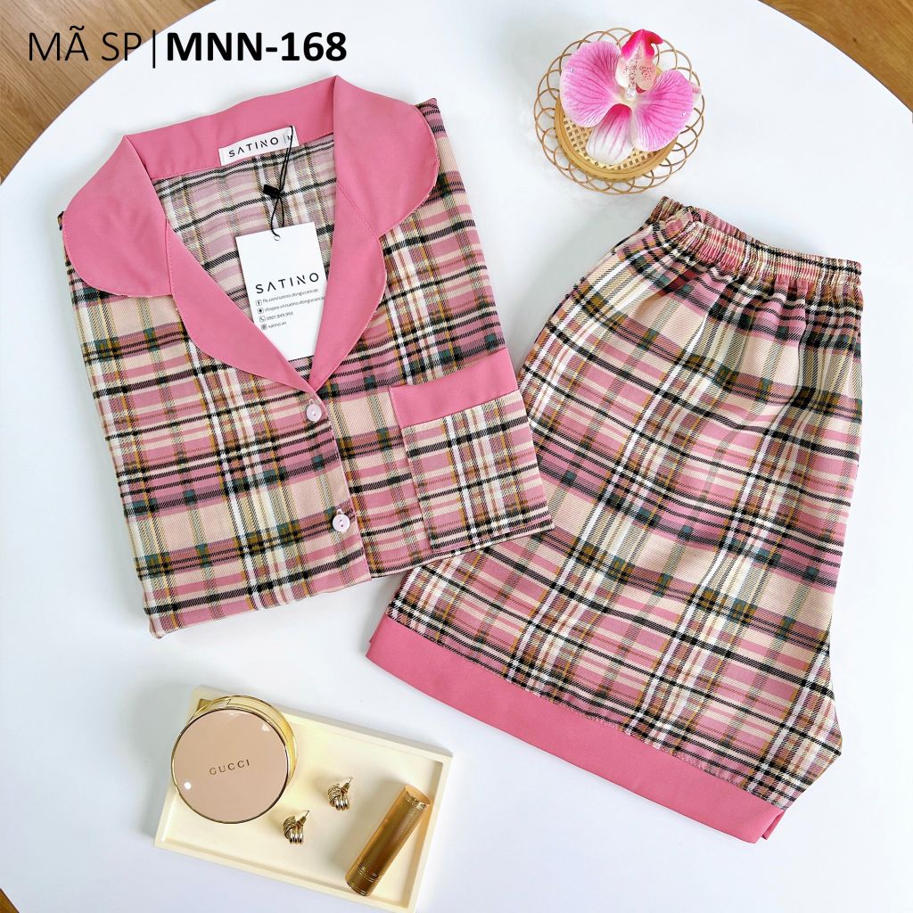 Pijama lụa mango mềm mại, không nhăn Satino TNQN - Caro Pink