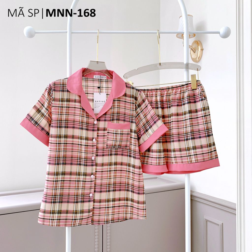 Pijama lụa mango mềm mại, không nhăn Satino TNQN - Caro Pink