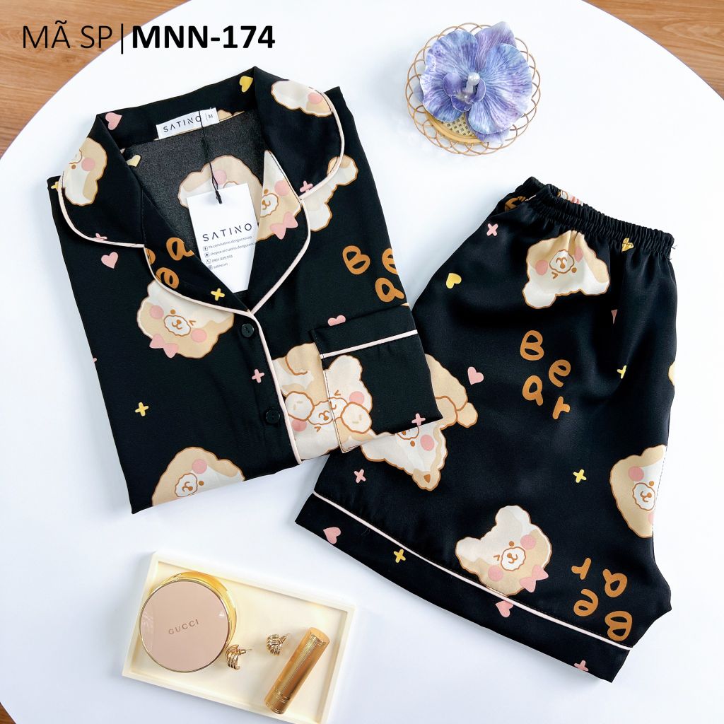 Pijama lụa mango mềm mại, không nhăn Satino TNQN - Honey Black