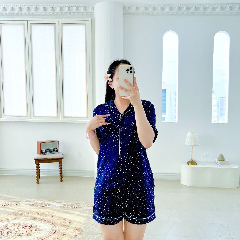 Pijama lụa mango mềm mại, không nhăn Satino TNQN - Dottie Dark Blue
