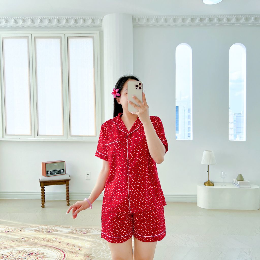 Pijama lụa mango mềm mại, không nhăn Satino TNQN - Nami Red