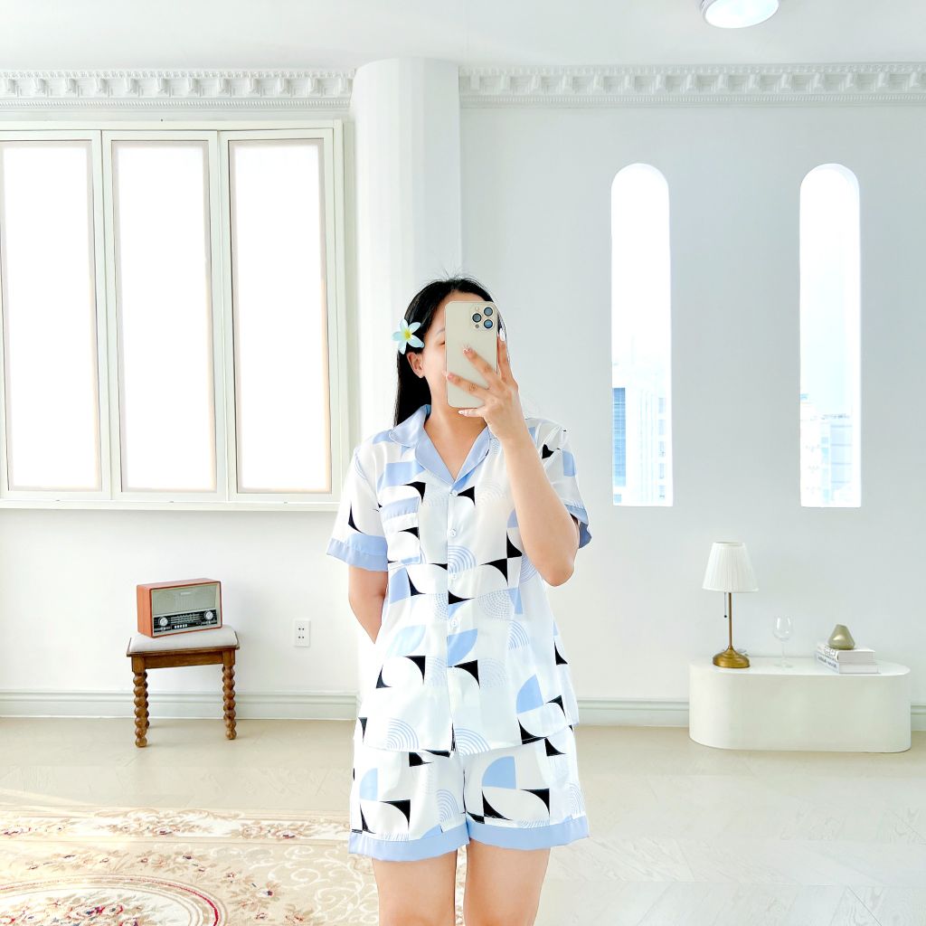 Pijama lụa mango mềm mại, không nhăn Satino TNQN - Embro Blue Gray