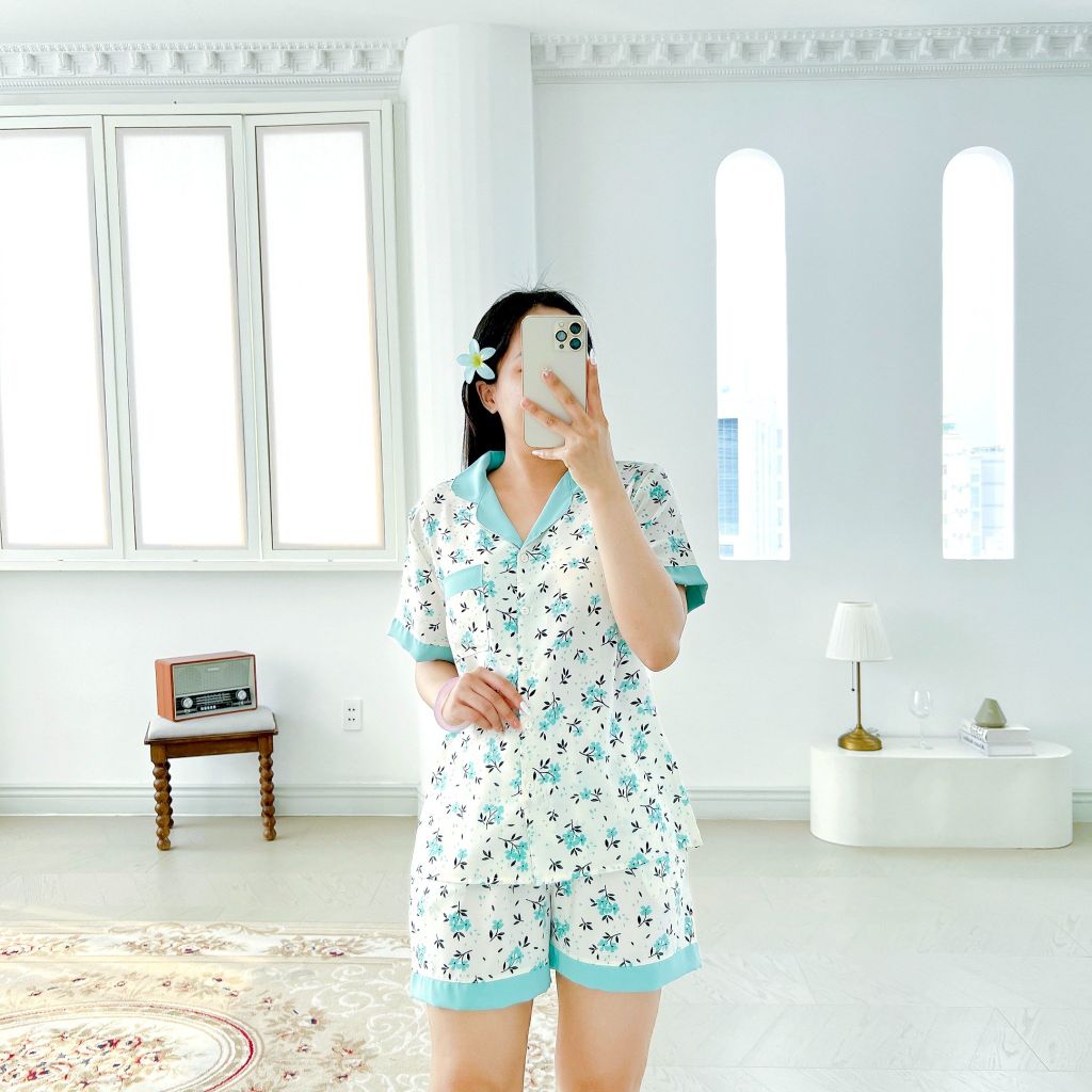Pijama lụa mango mềm mại, không nhăn Satino TNQN - Daisie Mint