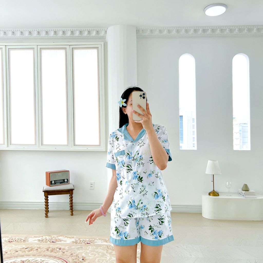 Pijama lụa mango mềm mại, không nhăn Satino TNQN - Averie Blue