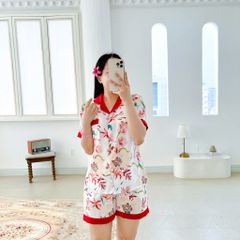 Pijama lụa mango mềm mại, không nhăn Satino TNQN - Floral Red