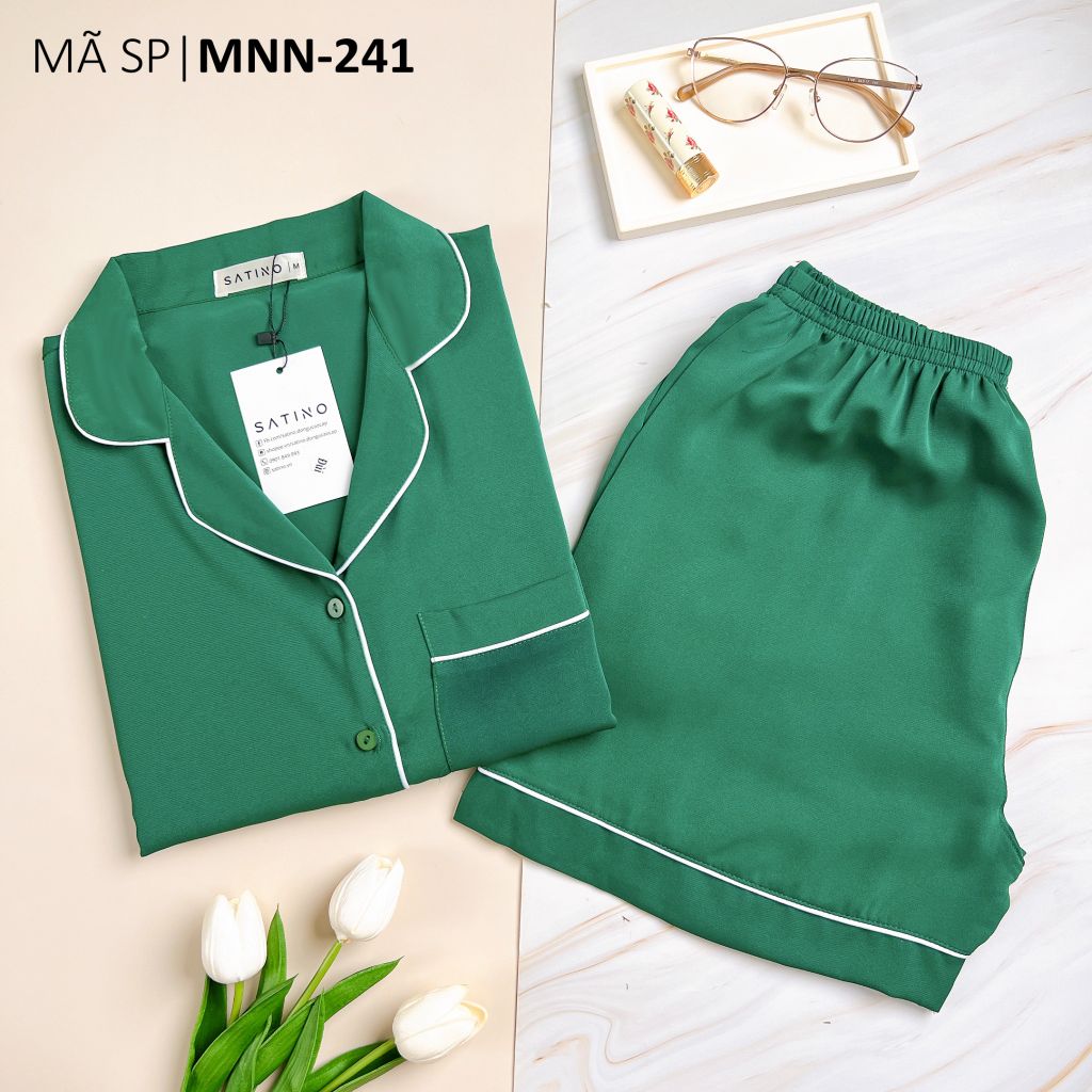 Đồ bộ mặc nhà, đồ ngủ, Pijama nữ Lụa TNQN Satino màu trơn - Dark Green