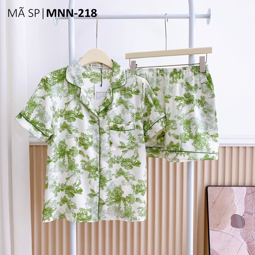 Đồ pijama nữ lụa mango TNQN Satino cổ nhọn - Lux Green