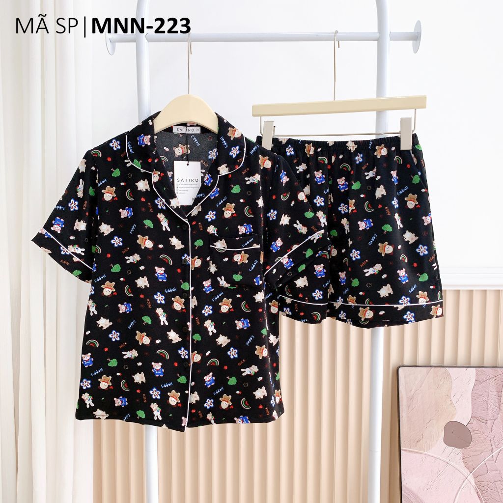 Pijama lụa mango mềm mại, không nhăn Satino TNQN - Jingle Black