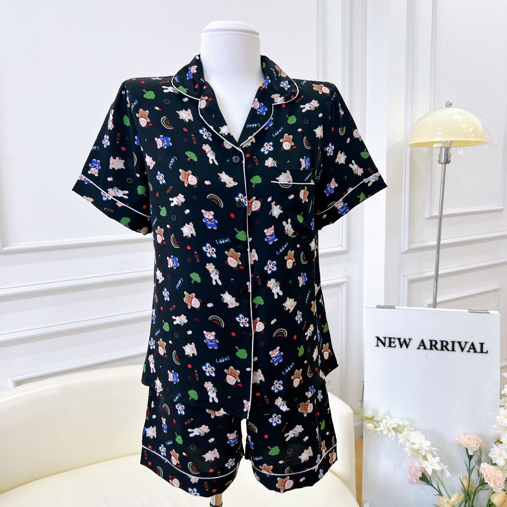 Pijama lụa mango mềm mại, không nhăn Satino TNQN - Jingle Black