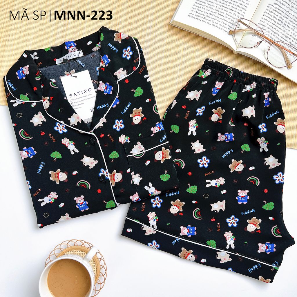 Pijama lụa mango mềm mại, không nhăn Satino TNQN - Jingle Black