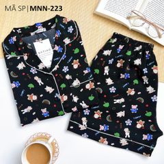 Pijama lụa mango mềm mại, không nhăn Satino TNQN - Jingle Black