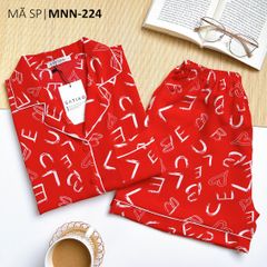 Pijama lụa mango mềm mại, không nhăn Satino TNQN cổ nhọn - Gina Red