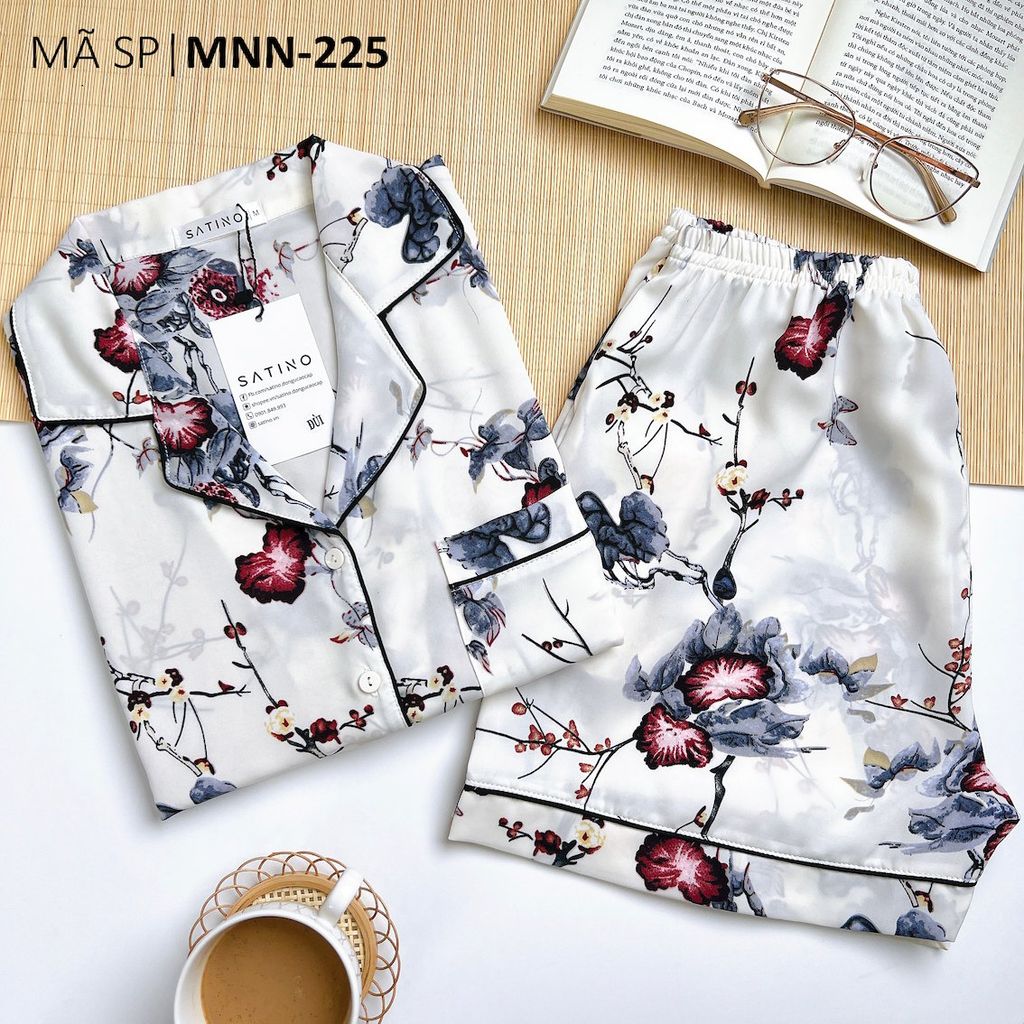 Pijama lụa mango mềm mại, không nhăn Satino TNQN cổ nhọn - Muse Gray