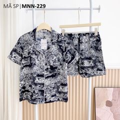 Pijama lụa mango mềm mại, không nhăn Satino TNQN cổ nhọn - Toile Dark Blue