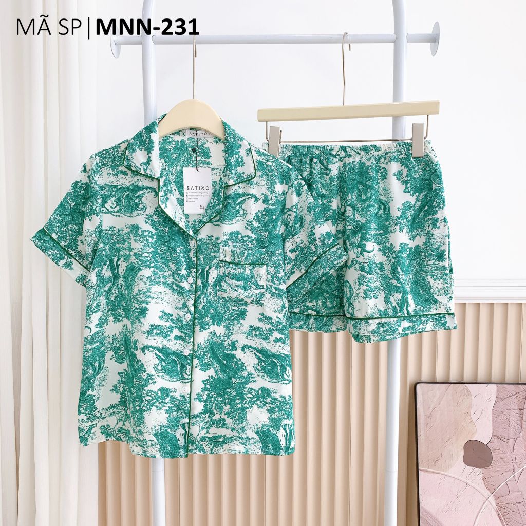 Pijama lụa mango mềm mại, không nhăn Satino TNQN cổ nhọn - Toile Dark Green