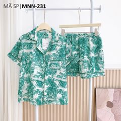 Pijama lụa mango mềm mại, không nhăn Satino TNQN cổ nhọn - Toile Dark Green