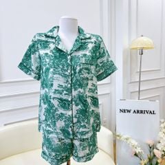 Pijama lụa mango mềm mại, không nhăn Satino TNQN cổ nhọn - Toile Dark Green