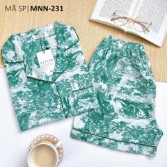 Pijama lụa mango mềm mại, không nhăn Satino TNQN cổ nhọn - Toile Dark Green