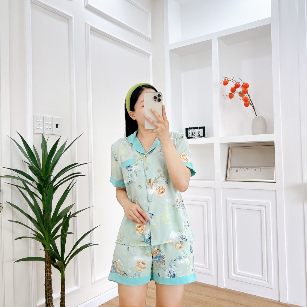 Pijama nữ Lụa Mango TNQN Satino - Juna Mint