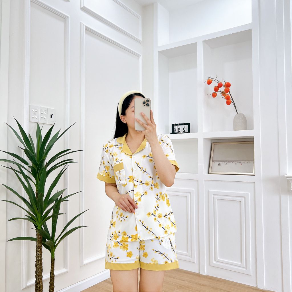 Pijama nữ Lụa Mango TNQN Satino - Blossy Yellow