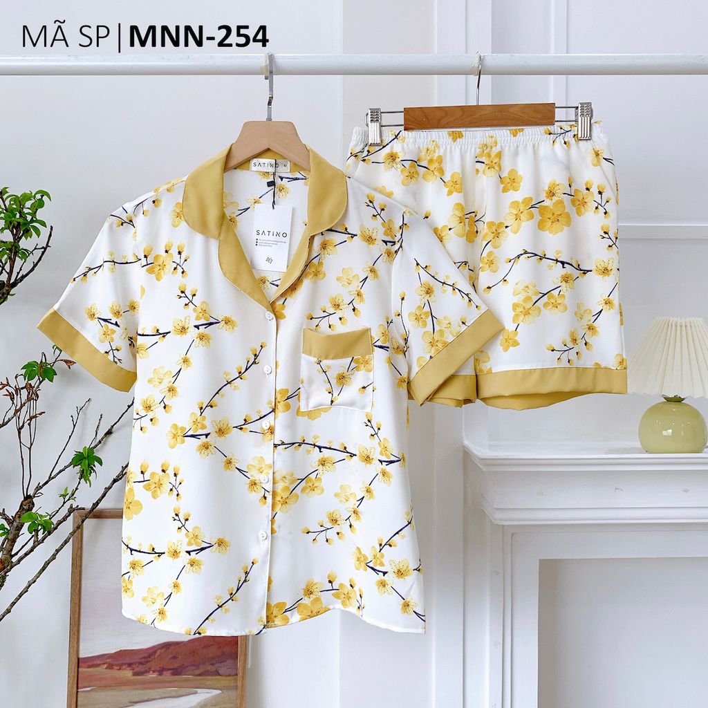 Pijama nữ Lụa Mango TNQN Satino - Blossy Yellow
