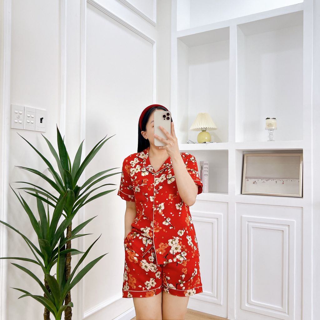 Pijama nữ Lụa Mango TNQN Satino - Envie Red Orange