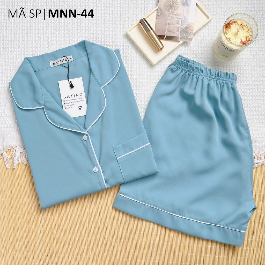 Đồ bộ mặc nhà, đồ ngủ, Pijama nữ Lụa màu trơn TNQN Satino - Blue