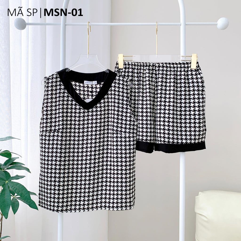 Pijama lụa mango mềm mại, không nhăn Satino SNQN - S-Sofie Black