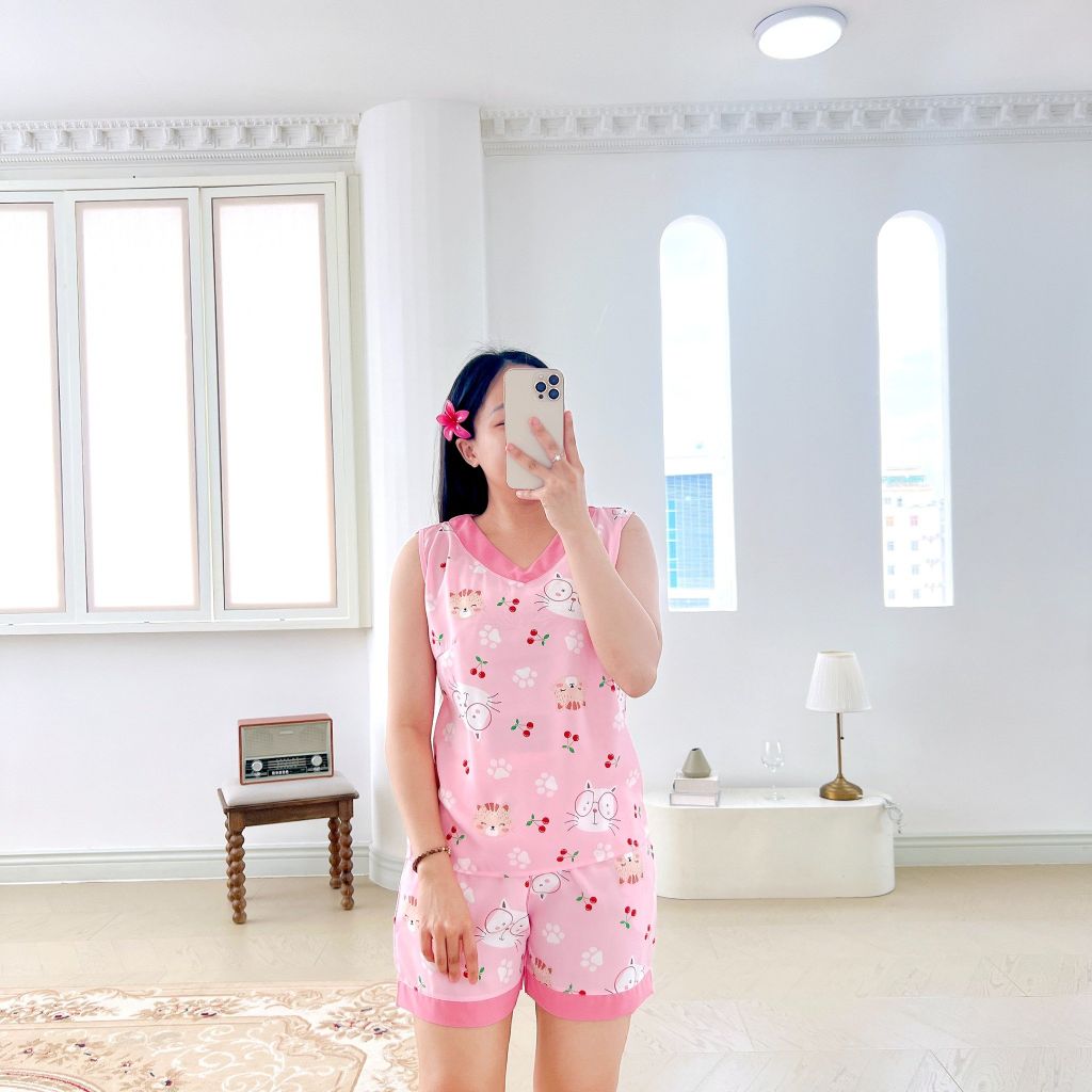 Pijama lụa mango mềm mại, không nhăn Satino SNQN - S-Kitten Pink