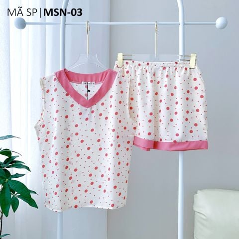 Pijama lụa mango mềm mại, không nhăn Satino SNQN - S-Polka Pink