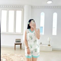 Pijama lụa mango mềm mại, không nhăn Satino SNQN - S-Sakura Mint