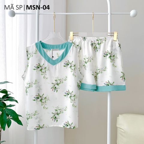 Pijama lụa mango mềm mại, không nhăn Satino SNQN - S-Sakura Mint