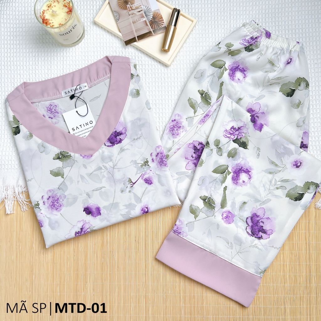 Đồ bộ mặc nhà nữ lụa mango TNQD cổ tim Satino - T-Brexa Lilac
