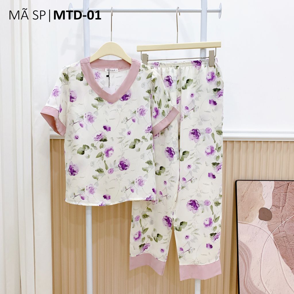 Đồ bộ mặc nhà nữ lụa mango TNQD cổ tim Satino - T-Brexa Lilac