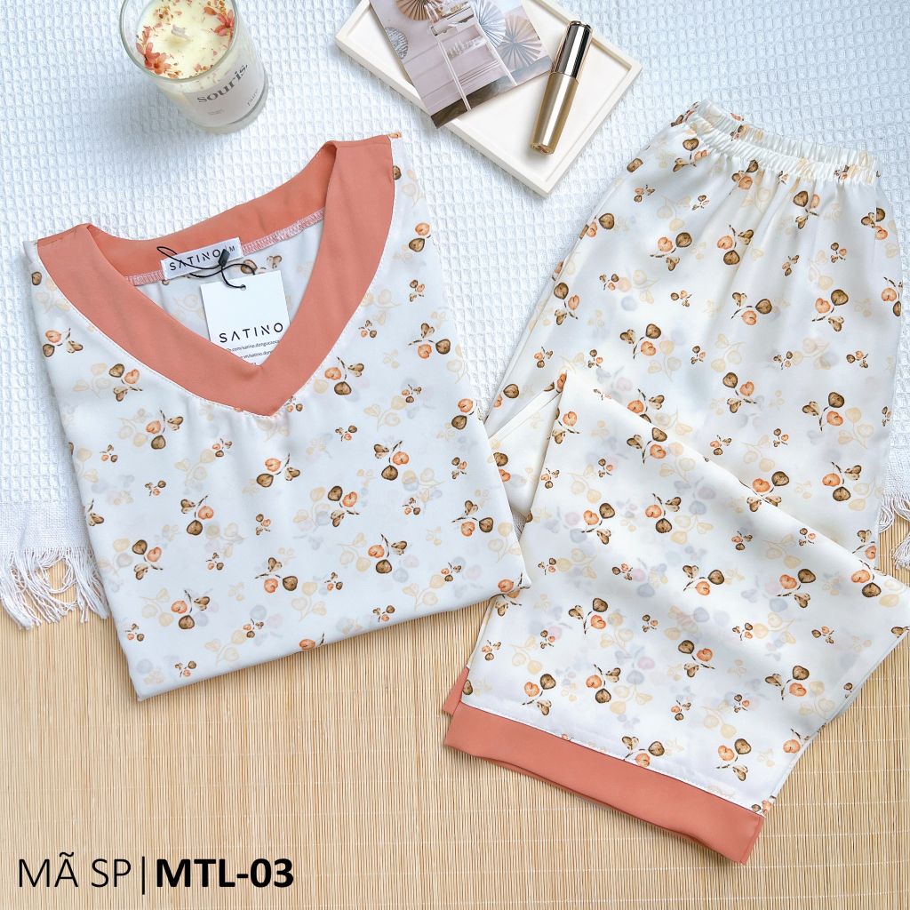 Đồ bộ mặc nhà lụa mango cổ tim Satino TNQL - T-Cami Orange