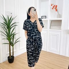 Pijama nữ Lụa Mango TNQL Satino cổ tim - T-Amber Black