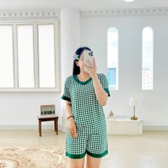 Pijama lụa mango mềm mại, không nhăn Satino TNQN cổ tim - T-Sofie Dark Green