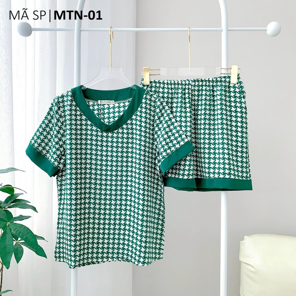 Pijama lụa mango mềm mại, không nhăn Satino TNQN cổ tim - T-Sofie Dark Green