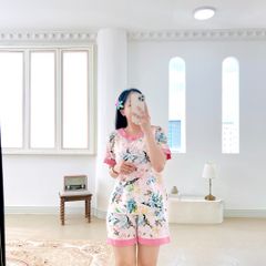 Pijama lụa mango mềm mại, không nhăn Satino TNQN cổ tim - T-Orchid Pink