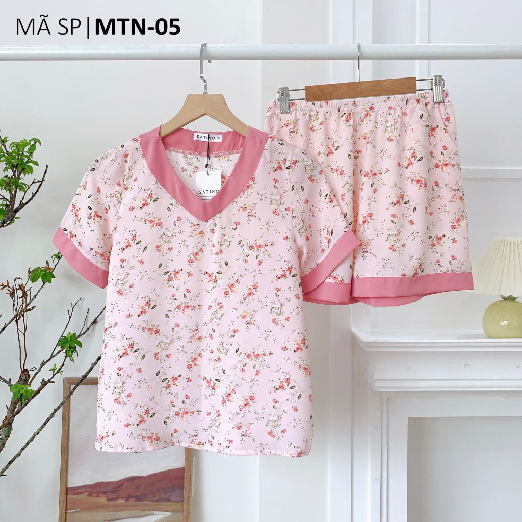 Pijama nữ Lụa Mango TNQN Satino cổ tim - T-Lucie Pink