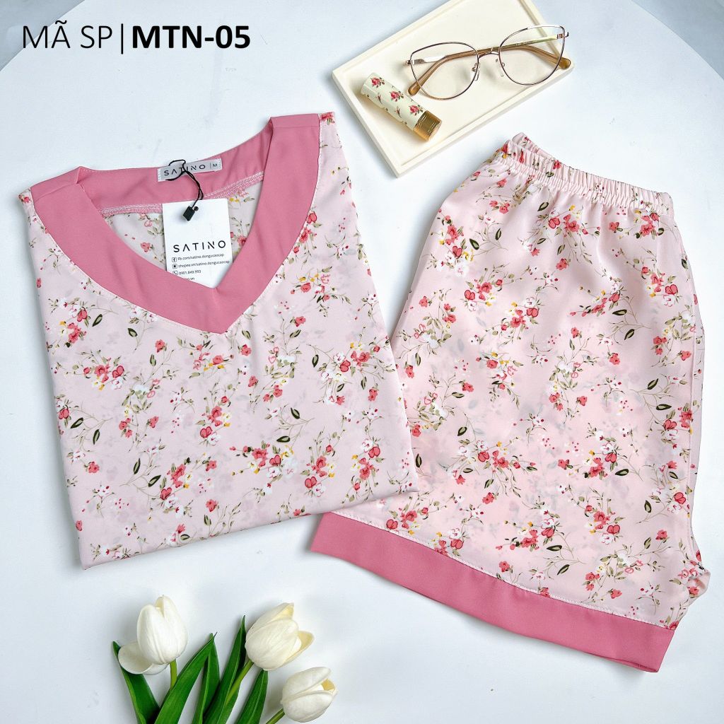 Pijama nữ Lụa Mango TNQN Satino cổ tim - T-Lucie Pink