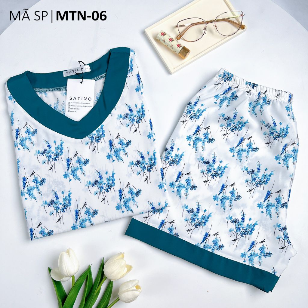 Pijama nữ Lụa Mango TNQN Satino cổ tim - T-Rita Mallard Green