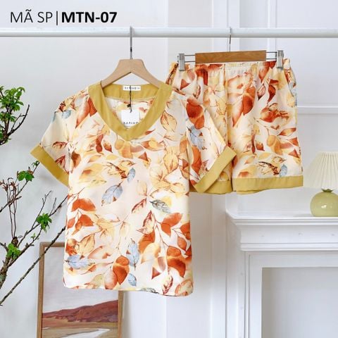 Pijama nữ Lụa Mango TNQN Satino cổ tim - T-Laris Yellow