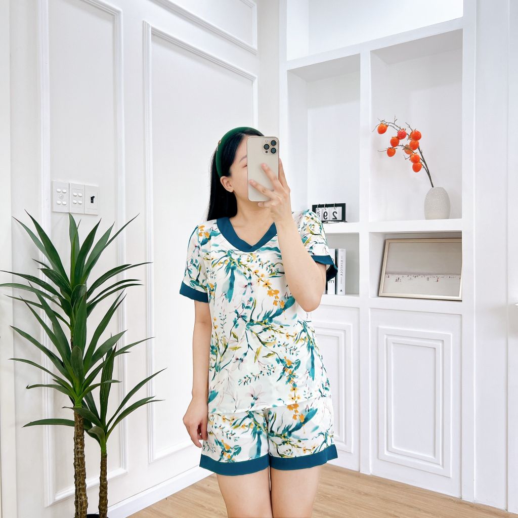 Pijama nữ Lụa Mango TNQN Satino cổ tim - T-Jimmy Mallard Green