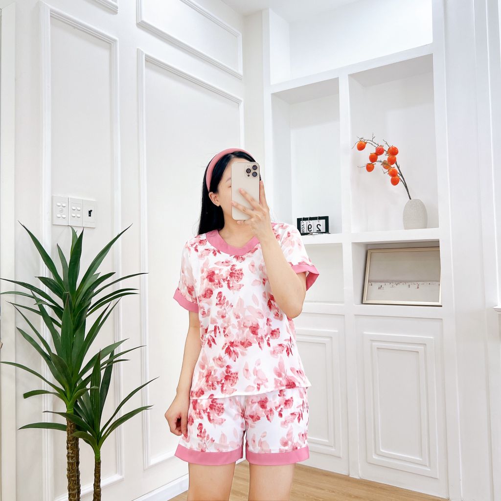 Pijama nữ Lụa Mango TNQN Satino cổ tim - T-Kilie Pink